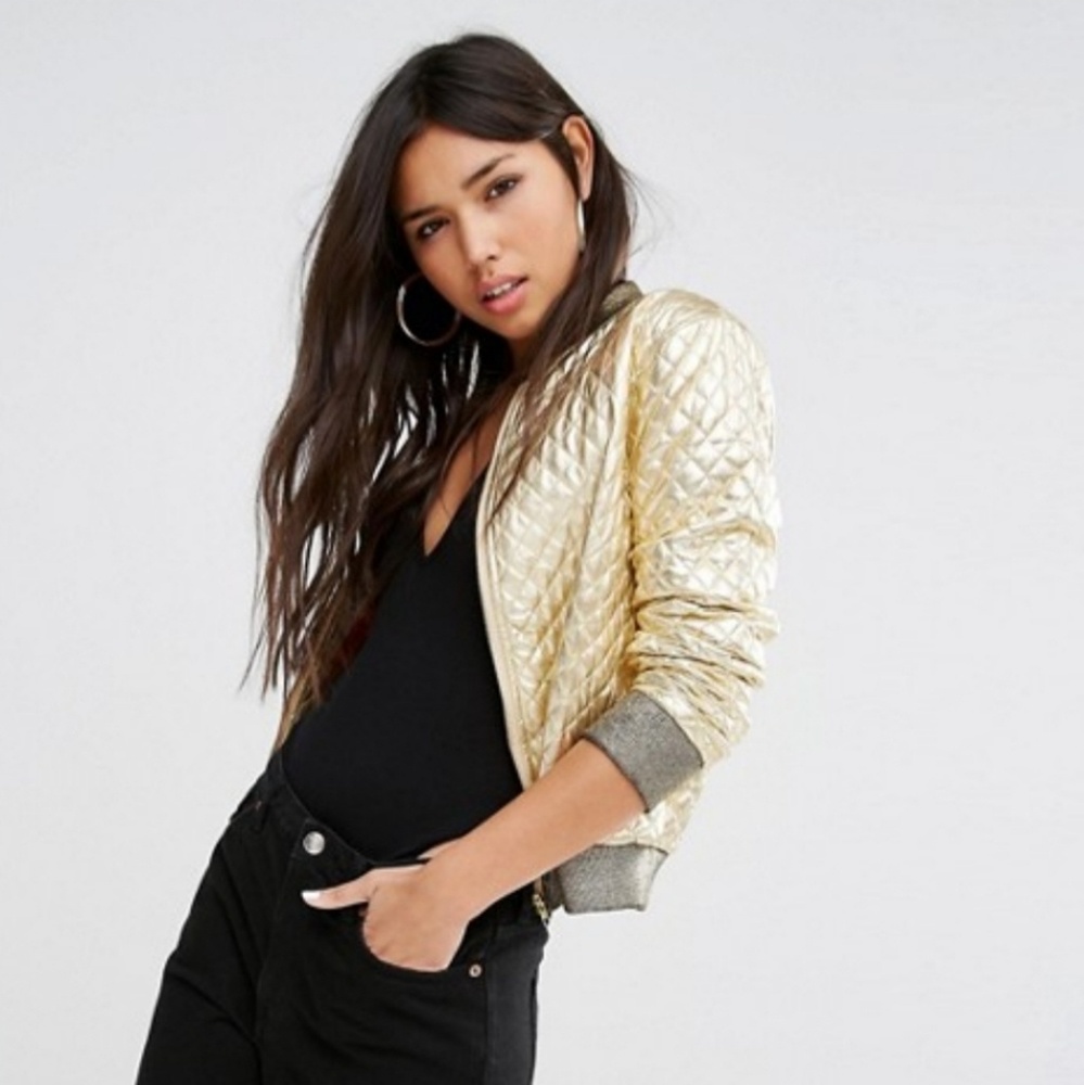 Gold quilted bomber jacket